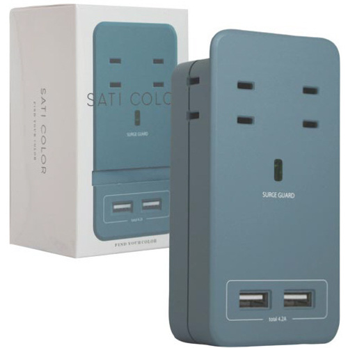 ＳＡＴＩＣＯＬＯＲ　ＡＣ&times;４　ＵＳＢ&times;２　ブルー　【お取り寄せ品】９営業日以内届