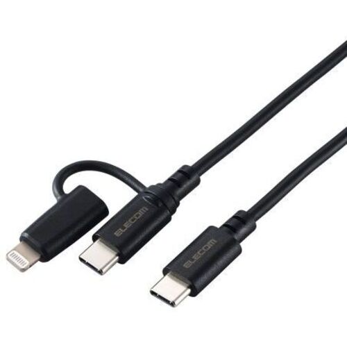 ２ｉｎ１ＵＳＢケーブル／Ｔｙｐｅ－Ｃ＋Ｌｉｇｈｔｎｉｎｇ／１．５ｍ／ブラック　■お取り寄せ品
