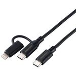 ２ｉｎ１ＵＳＢケーブル／Ｔｙｐｅ－Ｃ＋Ｌｉｇｈｔｎｉｎｇ／１．５ｍ／ブラック　■お取り寄せ品