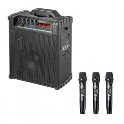 ワイヤレスマイク付き拡声器スピーカー（バッテリー内蔵・ワイヤレスマイク３本対応）　■お取り寄せ品