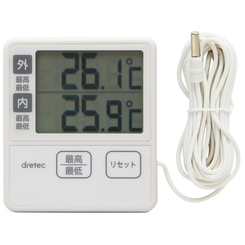 室内室外温度計　センサーコード３ｍ付　アイボリー　Ｏ－２８５ＩＶ　■お取り寄せ品