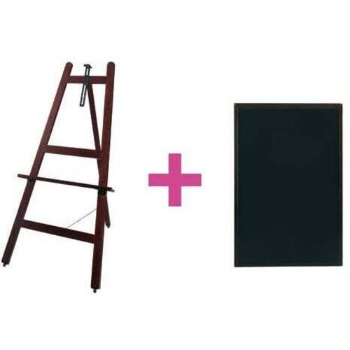 木製イーゼル＋両面黒板　ダークブラウンセット
