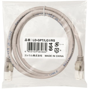 ＲｏＨＳ指令準拠ＬＡＮケーブル／ＣＡＴ６／爪折れ防止／１ｍ／ライトグレー／簡易パッケージ　■お取り寄せ品