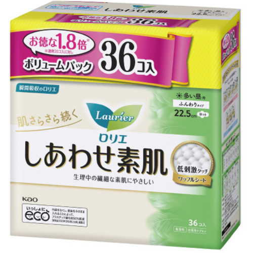 ロリエ　しあわせ素肌　ボリュームパック　多い昼用２２．５ｃｍ　羽つき　３６個&times;１２