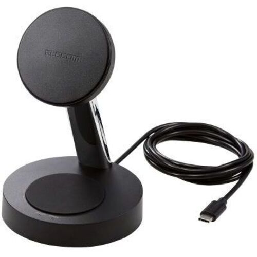 ワイヤレス充電器／マグネット内蔵／７．５Ｗ＋５Ｗ／スタンドタイプ／１．５ｍ／ブラック　■お取り寄せ品