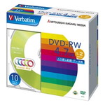 ＤＶＤ－ＲＷ　４．７ＧＢ　ＰＣデータ用　２倍速対応　１０枚スリムケース入り　カラーミックス　■お取り寄せ品