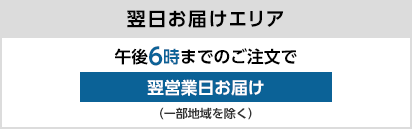 翌日お届けエリア 午後6時までのご注文で翌営業日お届け（一部地域を除く）