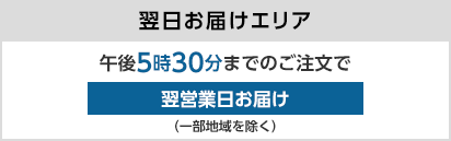 翌日お届けエリア 午後5時30分までのご注文で翌営業日お届け（一部地域を除く）